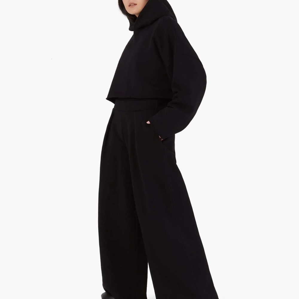 Tkees core wide leg pant black size 3 double high waist, flare leg with raw edge